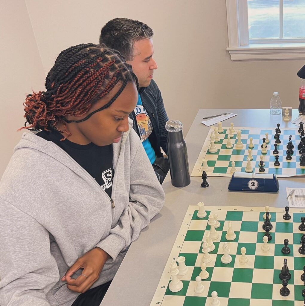 Shama Yisrael in the process of making history at the 2024 Pincrest Independence Open. Photo courtesy of South Miami Chess Club