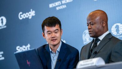 Ding LIren and Maurice Ashley at Press Conference after Game 1