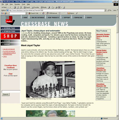 Jayel Taylor featured on ChessBase.com.