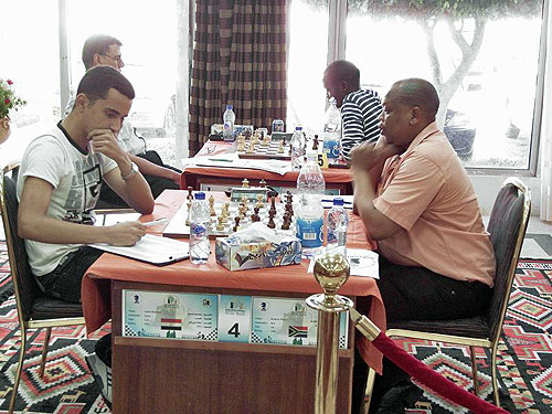 GM Bassem Amin facing IM Watu Kobese at the 2009 African Championships.