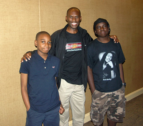 The Chess Drum's Daaim Shabazz with young stars, James Black Jr. and Justus Williams.